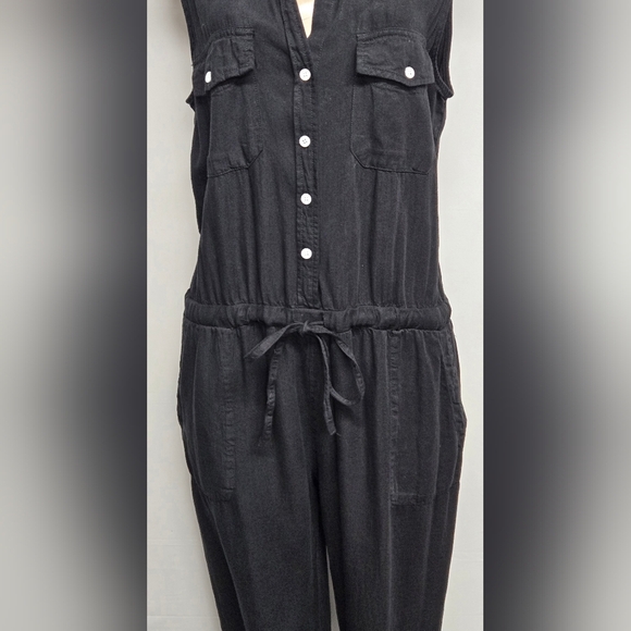 Velvet Heart L Jumpsuit Black Tencel Sleeveless Button Down Elastic Drawstring - Picture 3 of 8